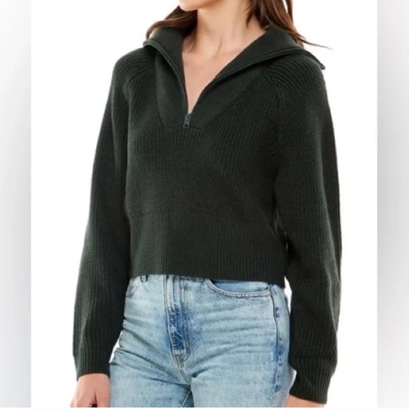 Wayf Nelle Half Zip Pullover in Forest Green | Size XS - Picture 2 of 7
